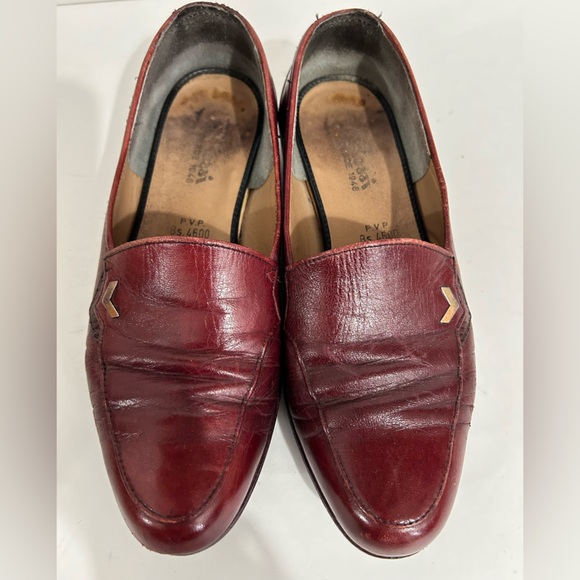 Vintage 80s Leather Loafers Burgundy Preppy Academia Slip In Unisex Women 7.5 - Picture 2 of 6